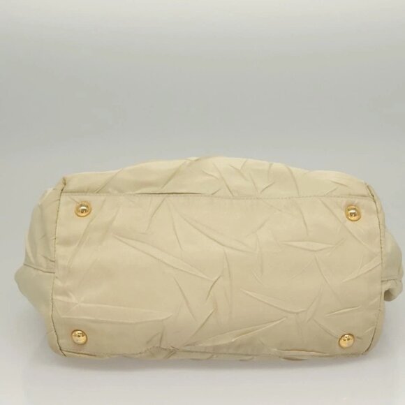 PRADA Hand Bag Nylon Beige Gold Auth 129942 - Picture 7 of 16
